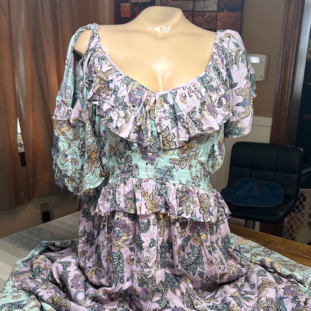 Floral Ruffle Maxi Dress in Lavender and Mint